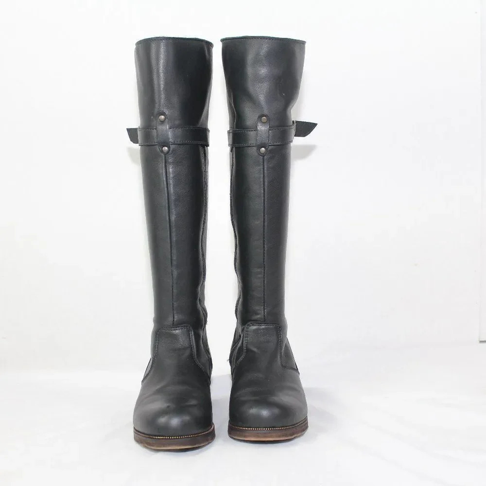 Saute Mouton Black Leather Knee High Riding Boots Women’s EU 38
